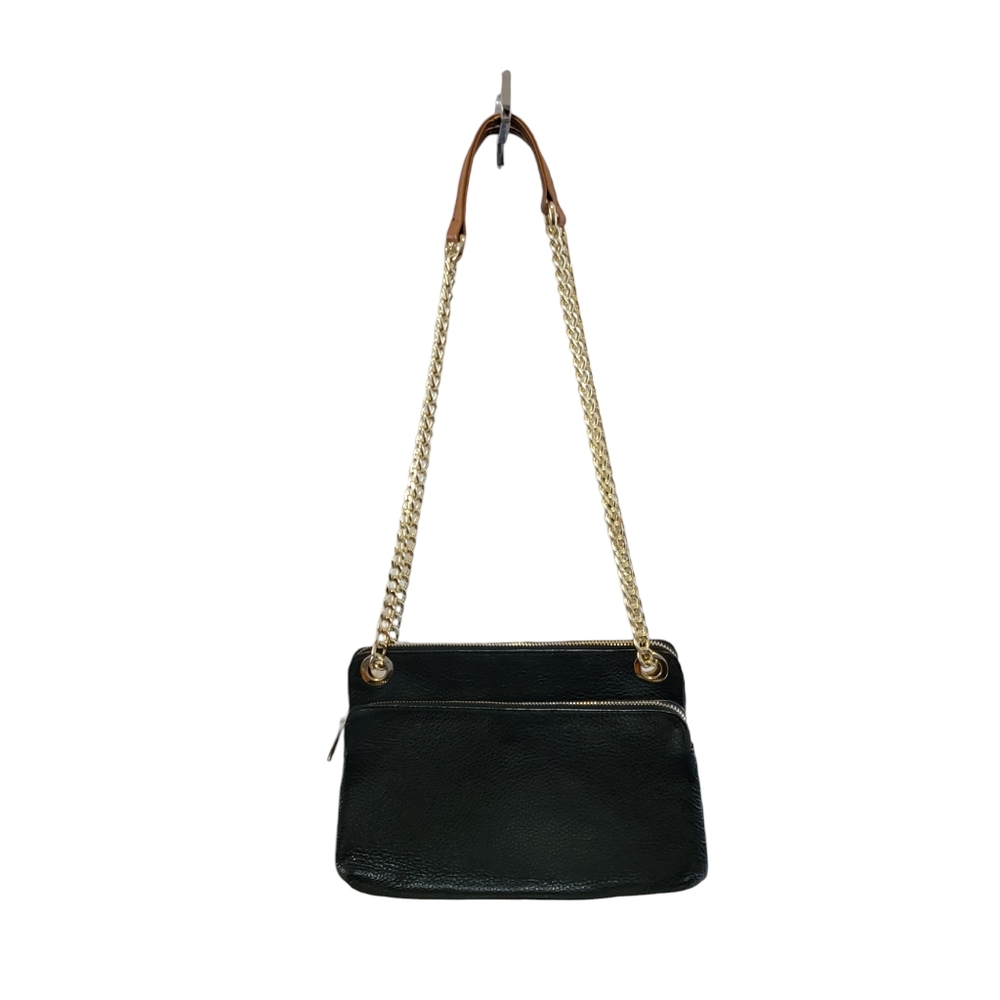 VINTAGE VALENTINA  Black Leather Shoulder/Crossbody Bag with Chain Handle - Picture 2 of 14